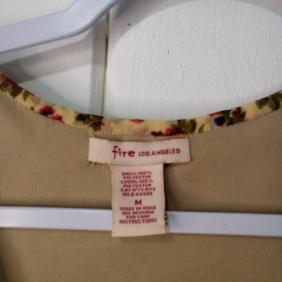 Fire Los Angeles Dress Women M Sleeveless Ruffles Flowing Floral Tan Red - Picture 8 of 14